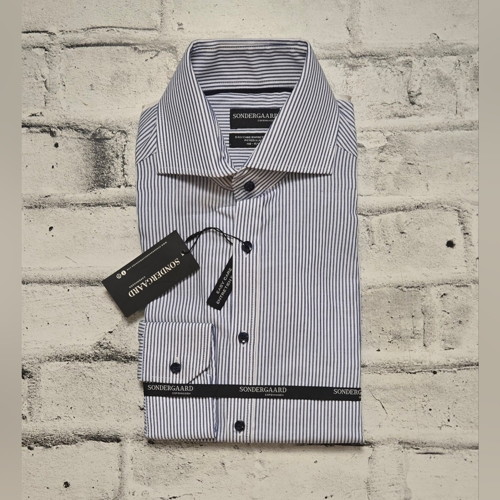 Sondergaard Men’s Blue Striped Modern Fit Dress Shirt NWT Size 40